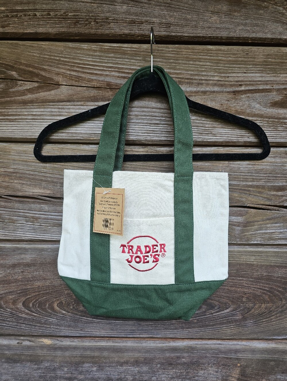 Trader Joe’s Mini Canvas Tote Bag Green Natural NWT Viral Reusable Bag